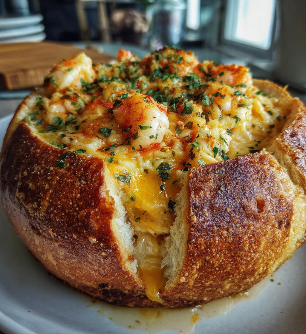 stuffed seafood bread bowl - detail 1