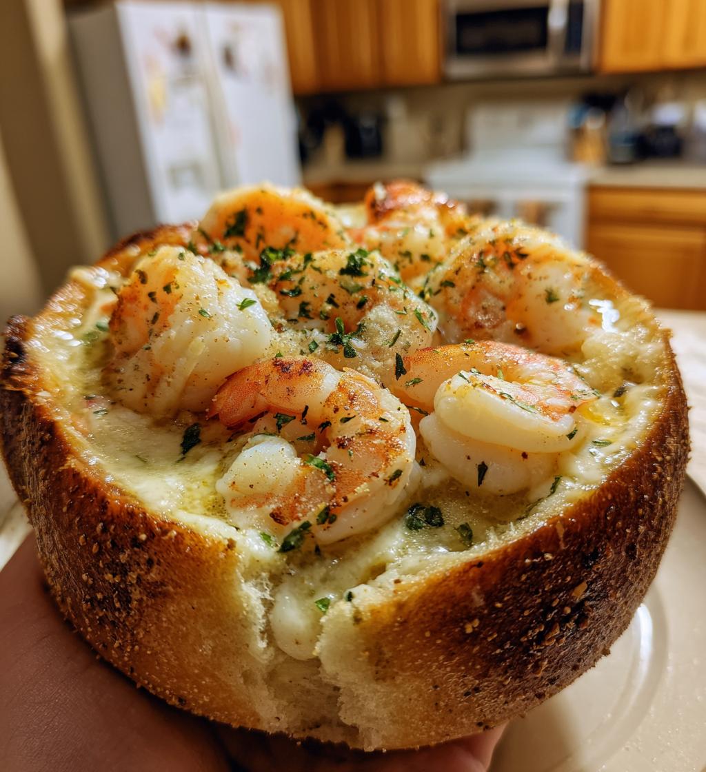 stuffed seafood soup bread bowl - detail 1