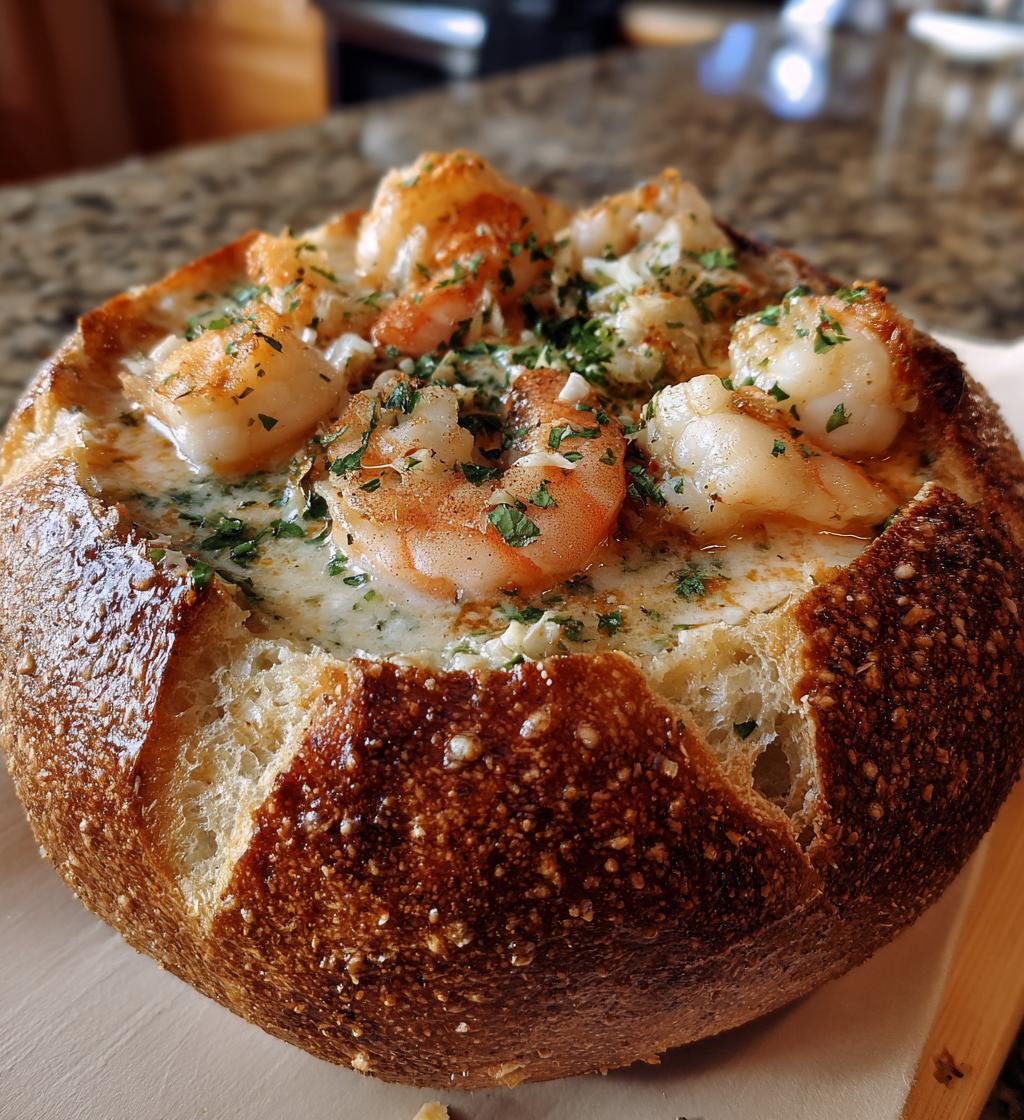 stuffed seafood soup bread bowl