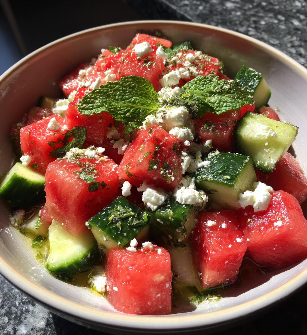 summer perfect watermelon cucumber salad - detail 1