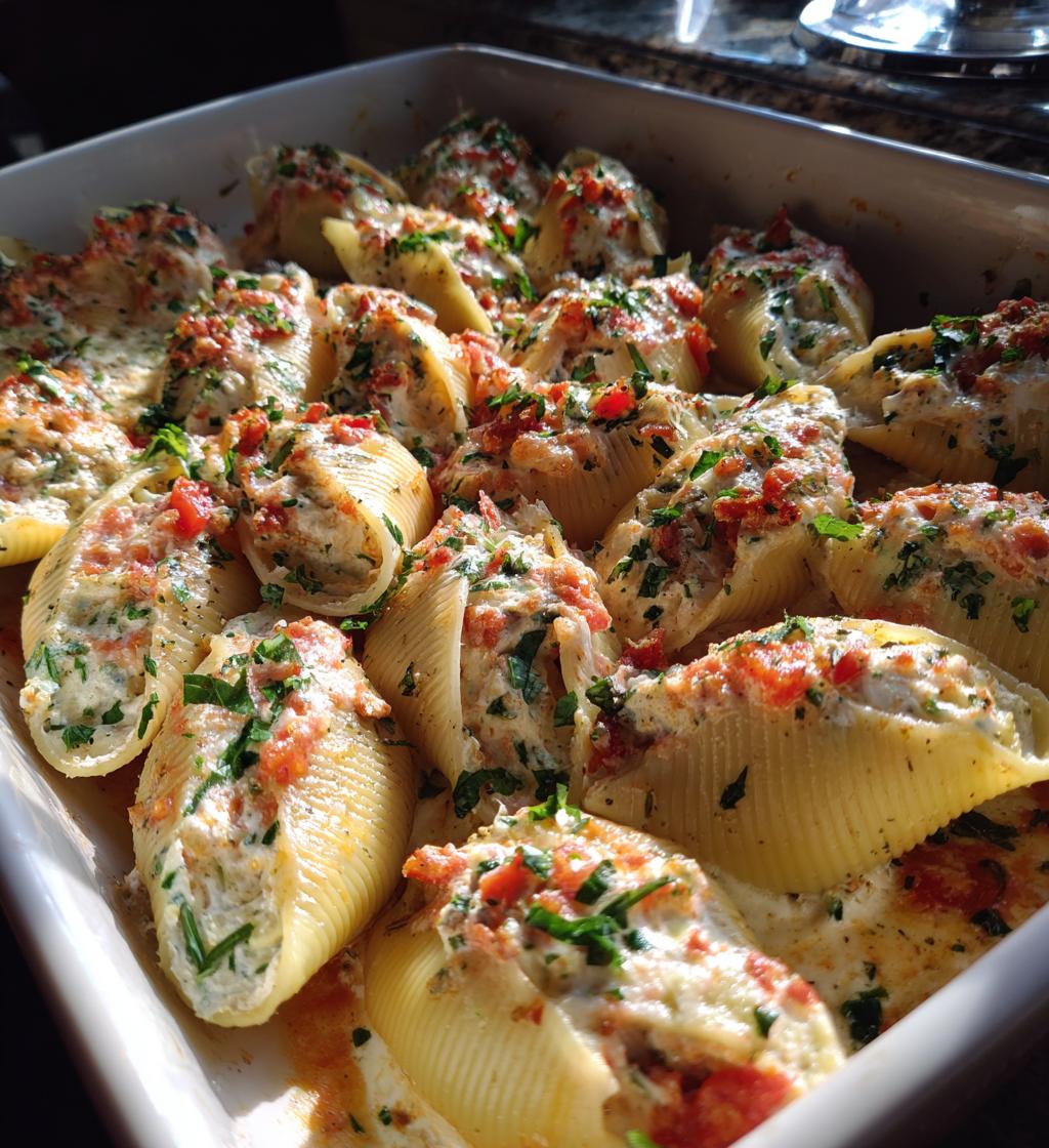 sun dried tomato ricotta stuffed shells - detail 1