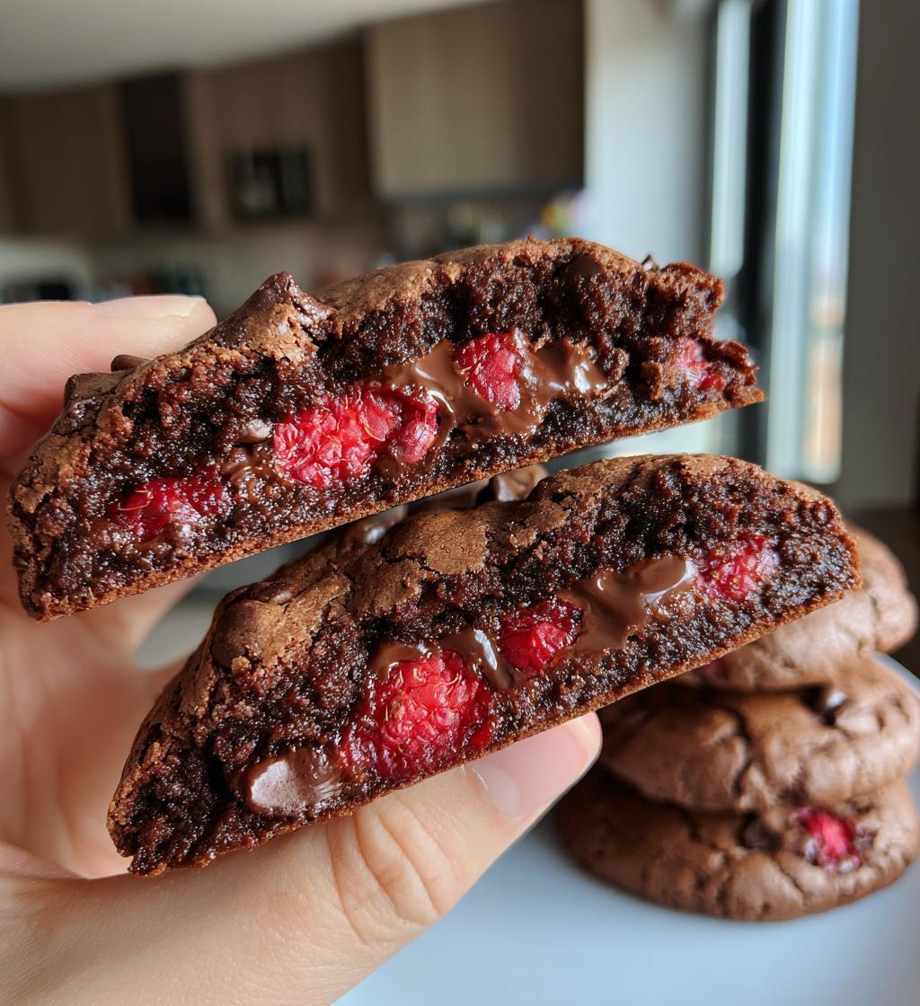 super fudgy raspberry stuffed brownie cookies - detail 1