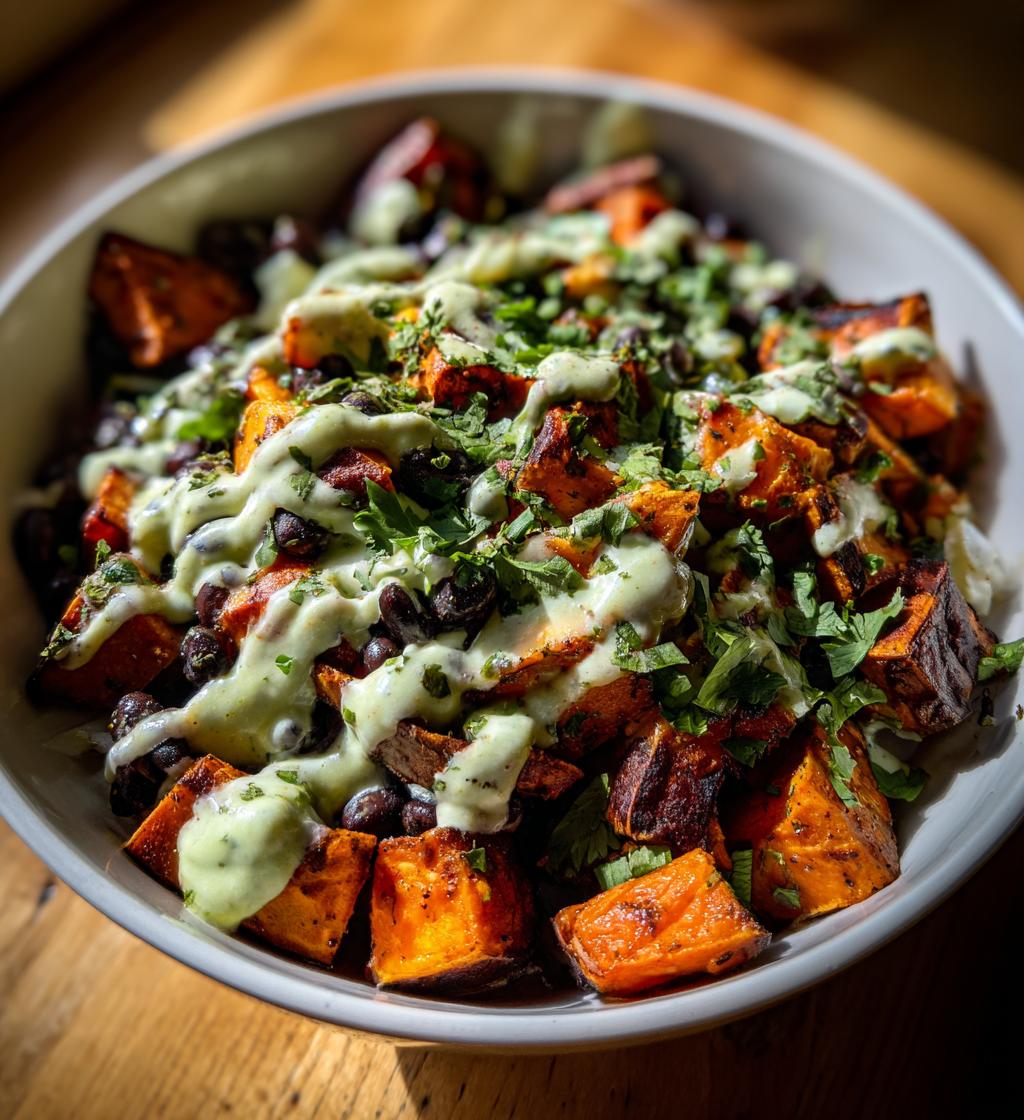 sweet potato black bean bowls avocado lime dressing - detail 1