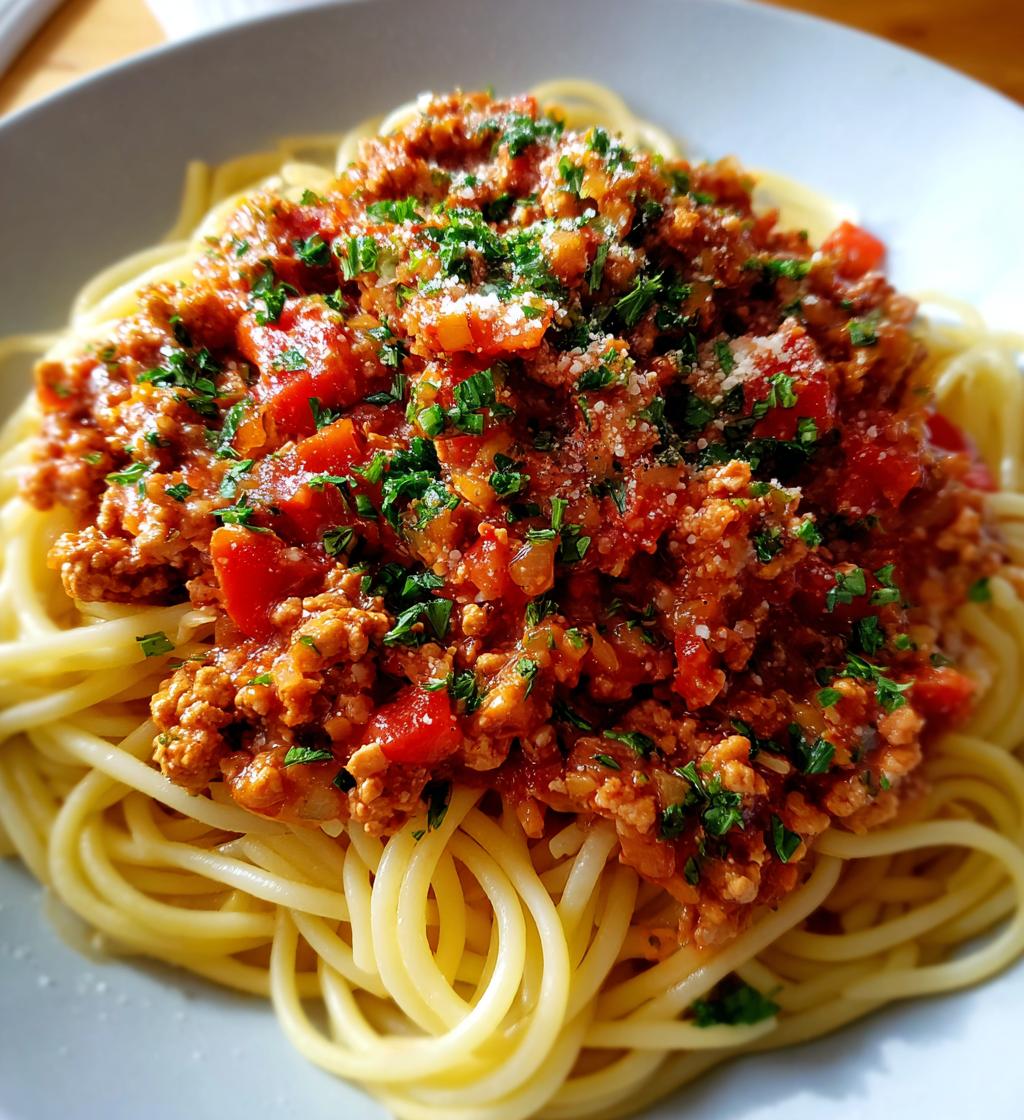 turkey bolognese spaghetti - detail 1