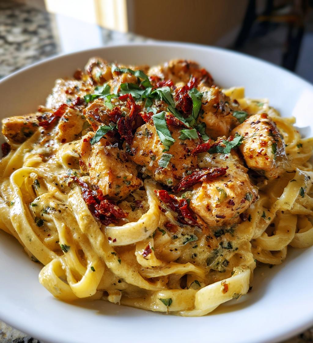 tuscan garlic chicken bites sun dried tomato cajun alfredo pasta - detail 1
