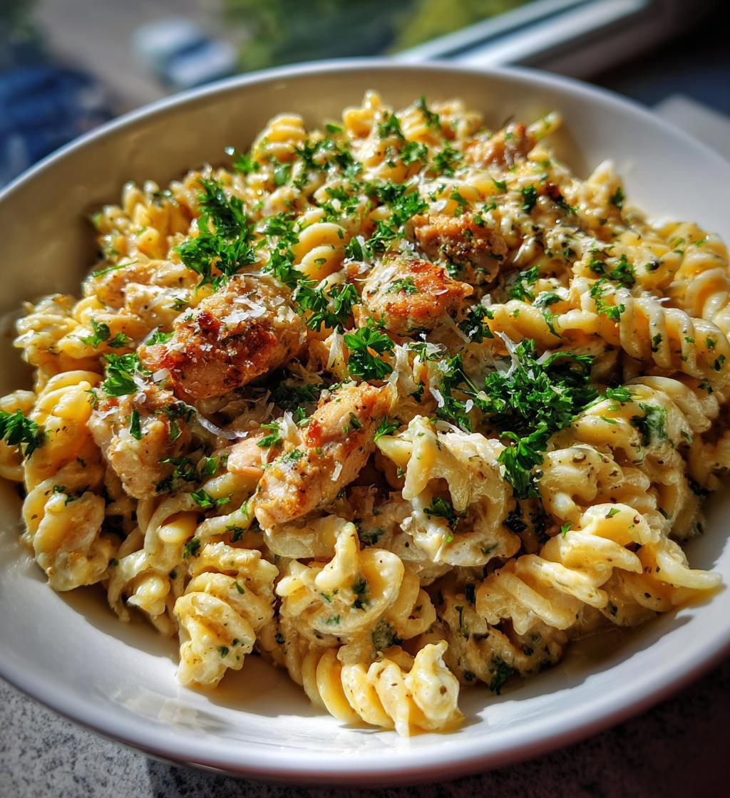 twisted pasta with honey garlic chicken and parmesan cream