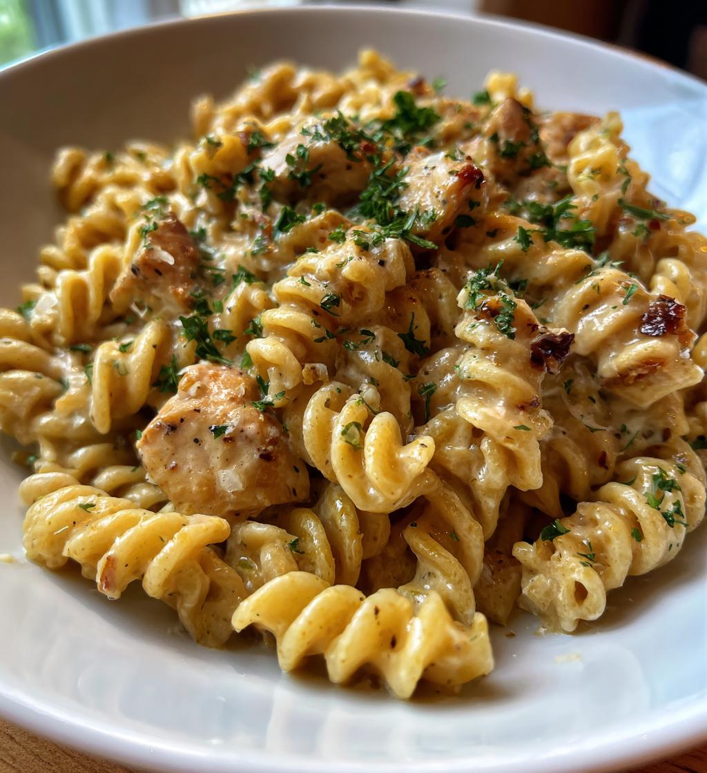 twisted pasta with honey garlic chicken and parmesan cream