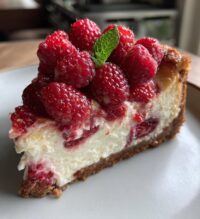 vegan baked raspberry cheesecake