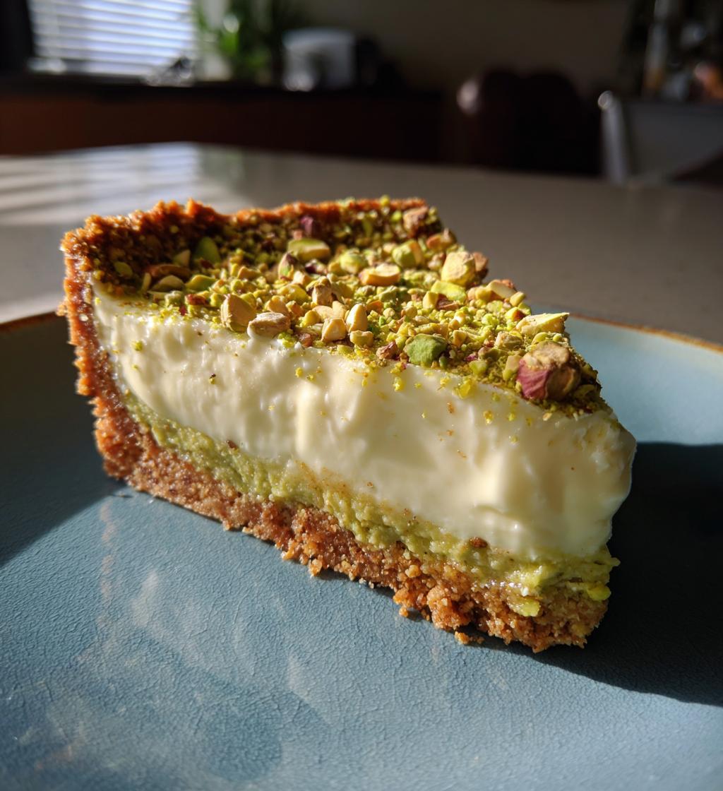 vegan white chocolate pistachio tart - detail 1