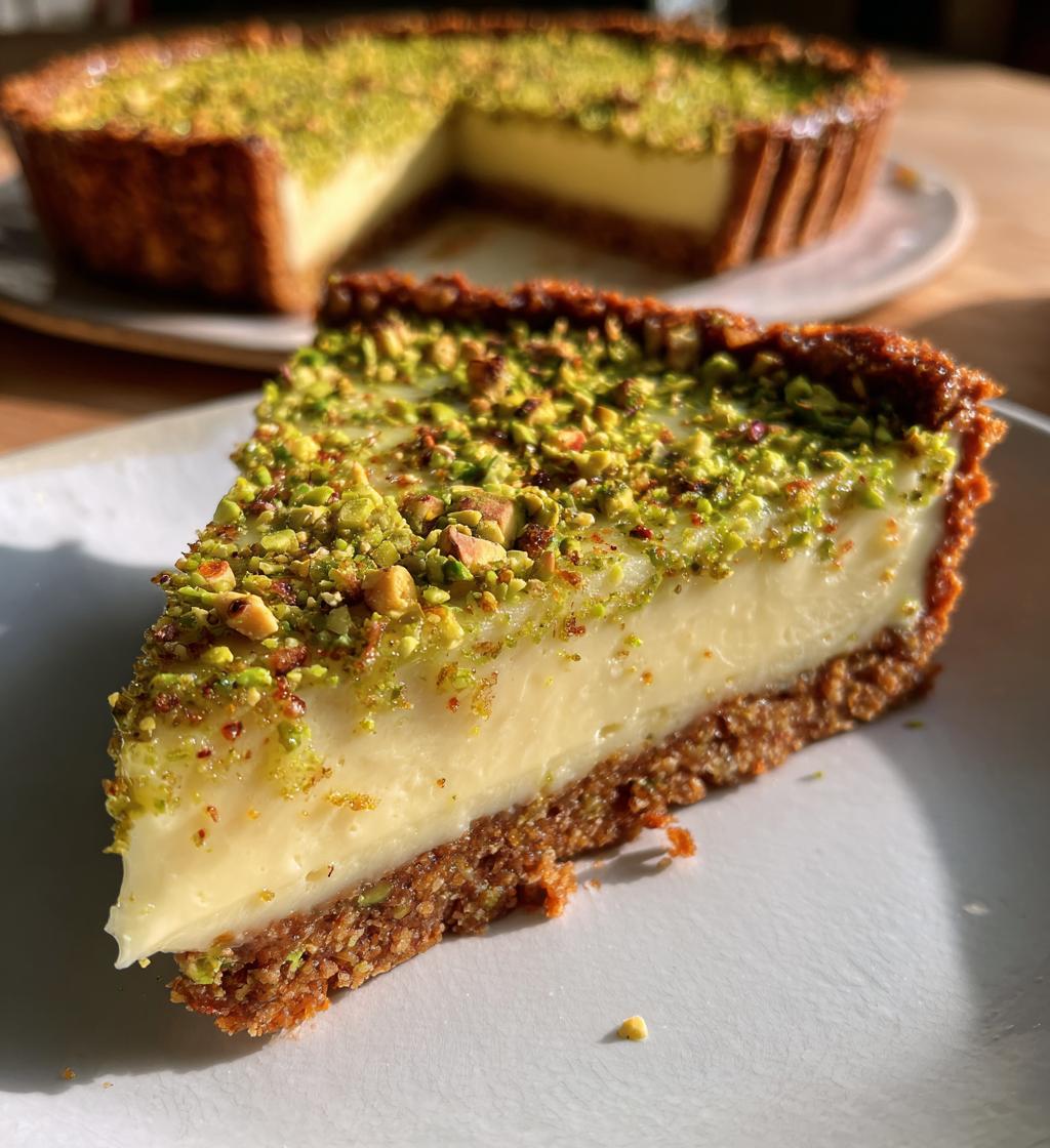 vegan white chocolate pistachio tart