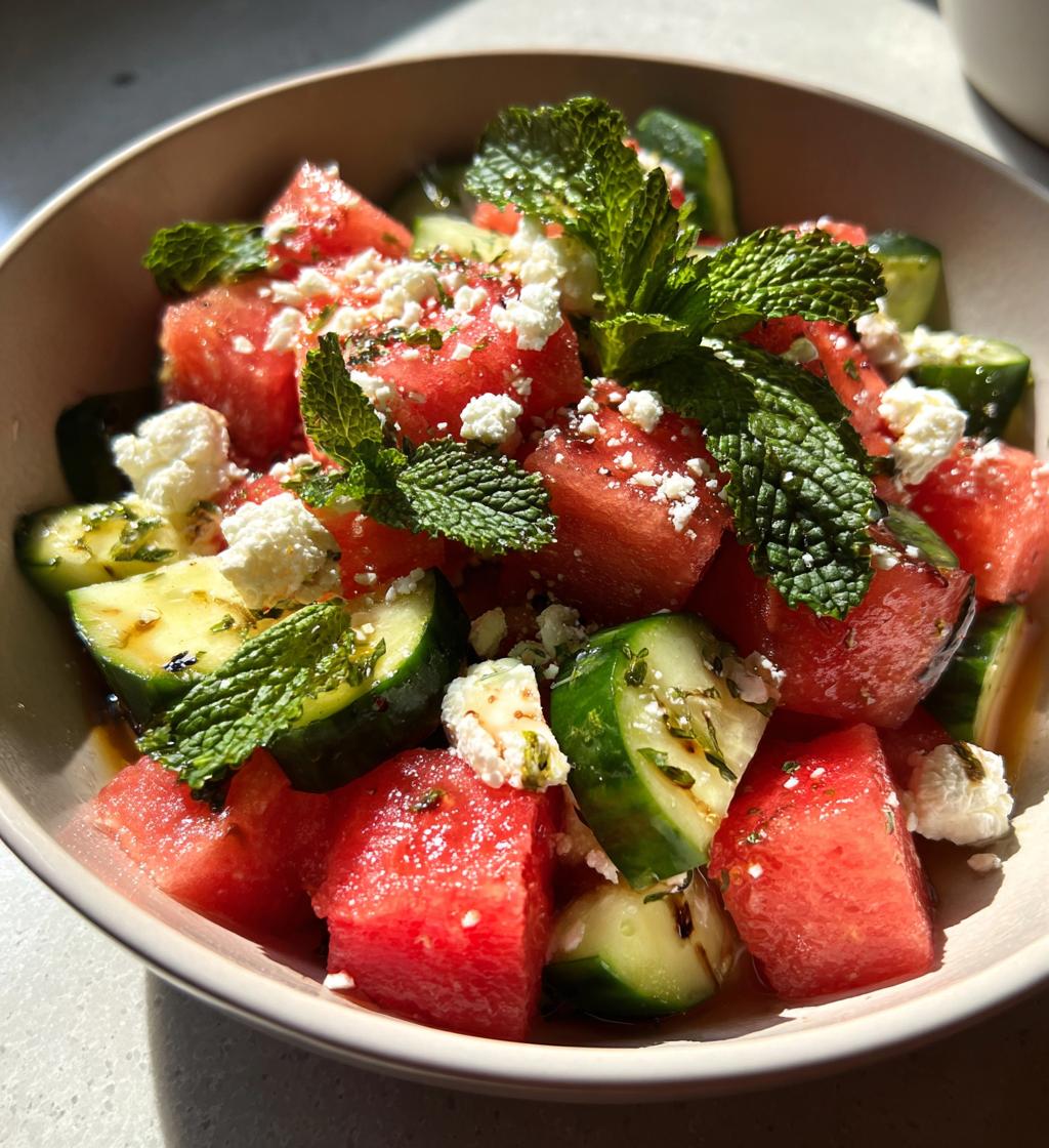 watermelon cucumber feta salad - detail 1