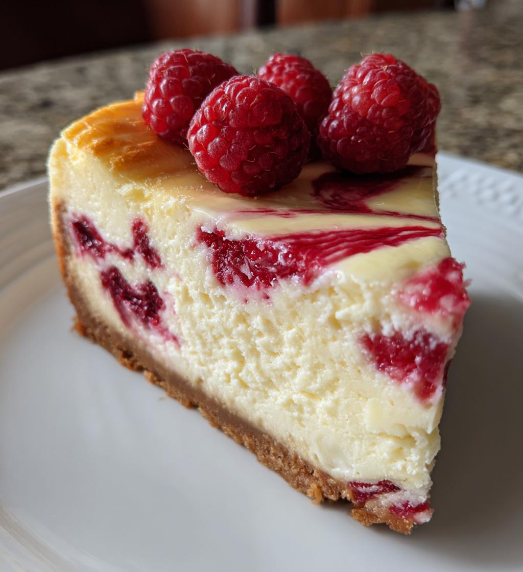 white chocolate raspberry swirl cheesecake - detail 1