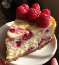 white chocolate raspberry swirl cheesecake