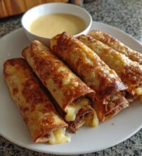 baked beef flautas with queso dip