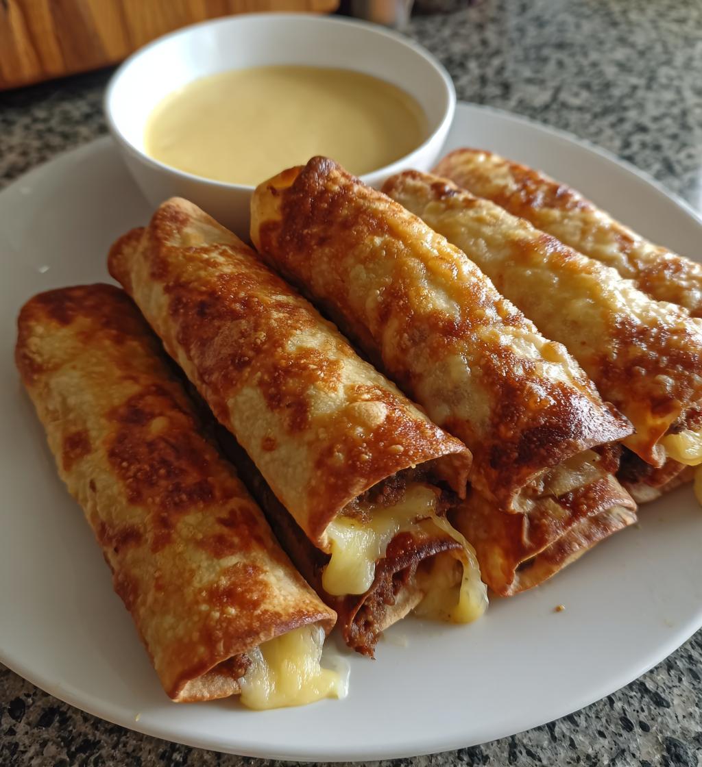 baked beef flautas with queso dip