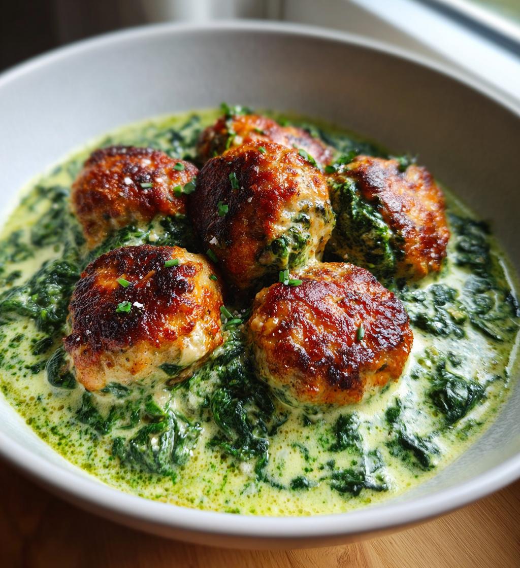 baked chicken ricotta meatballs with spinach alfredo sauce
