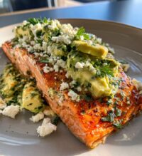 baked salmon with avocado feta