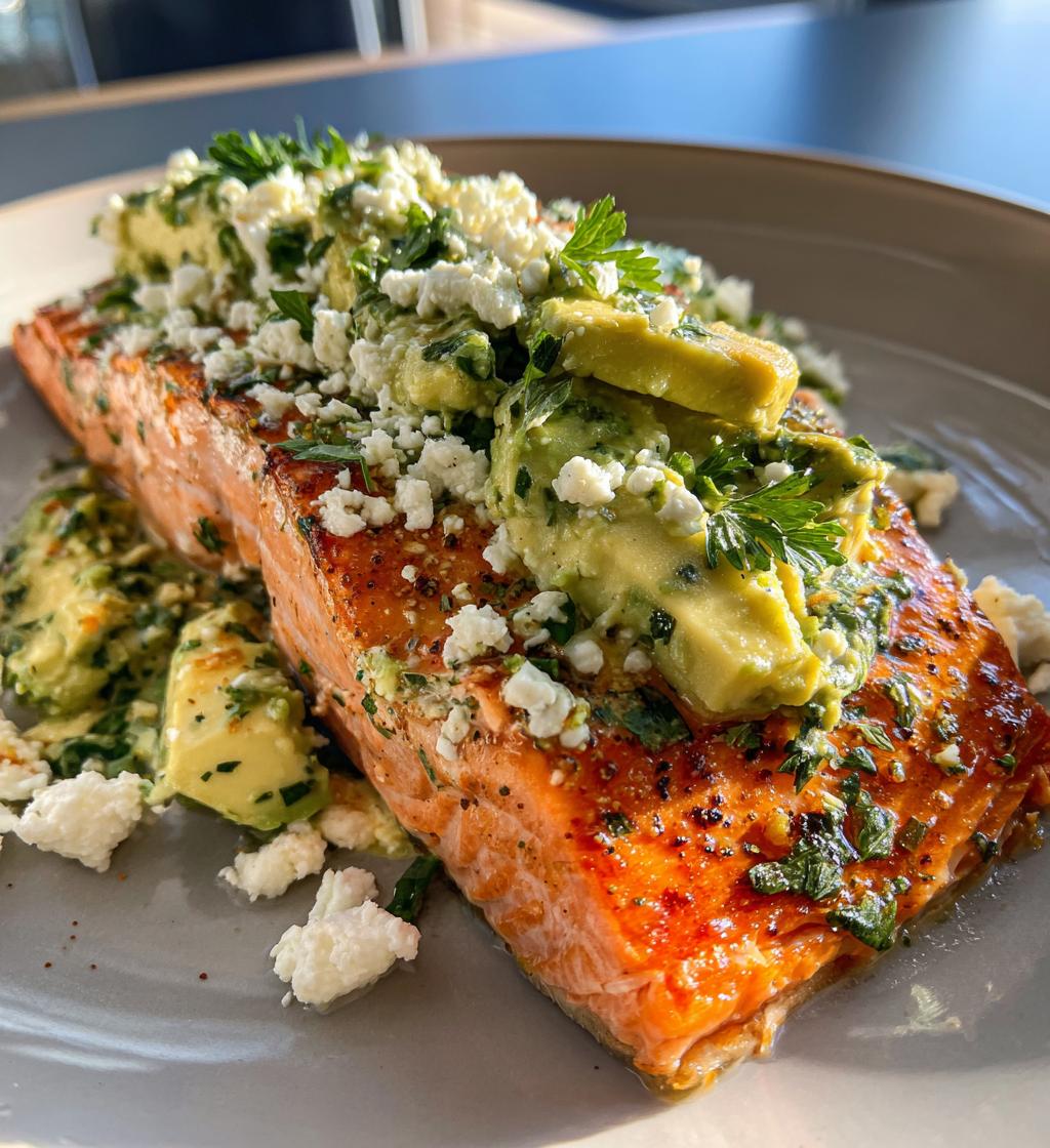 baked salmon with avocado feta
