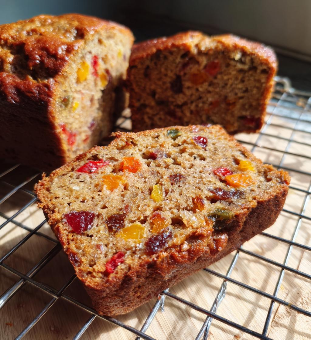 banana bread with wholemeal flour and dried fruit - detail 1
