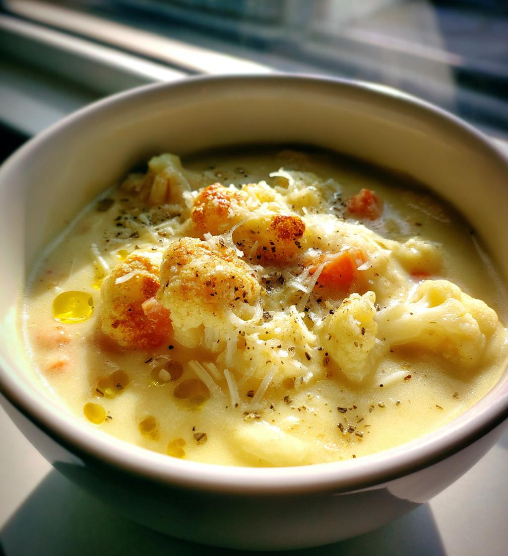 cauliflower soup with cheddar and garlic