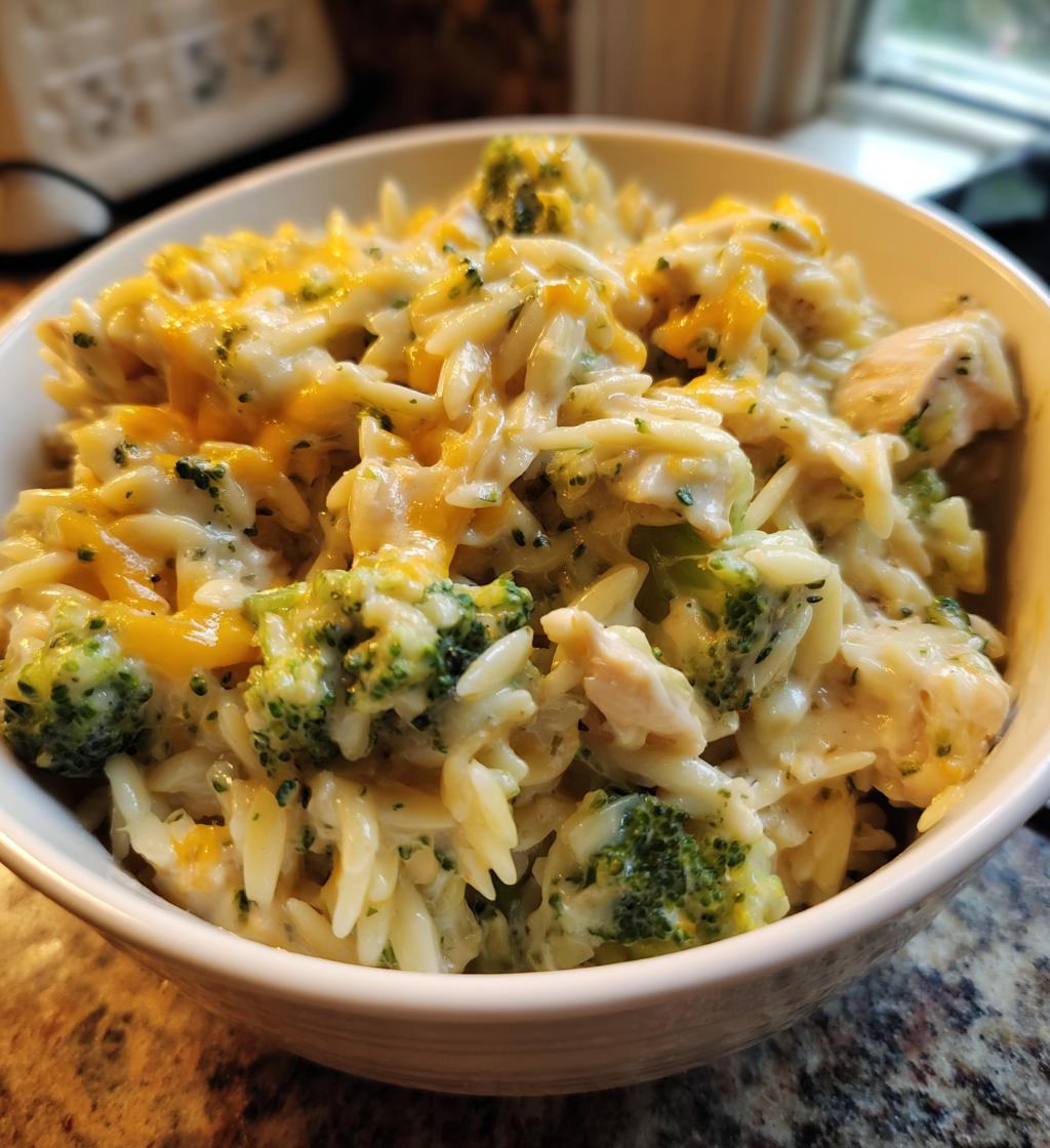 cheesy chicken broccoli orzo recipe