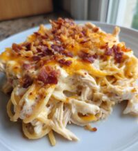 cheesy crack chicken spaghetti bake