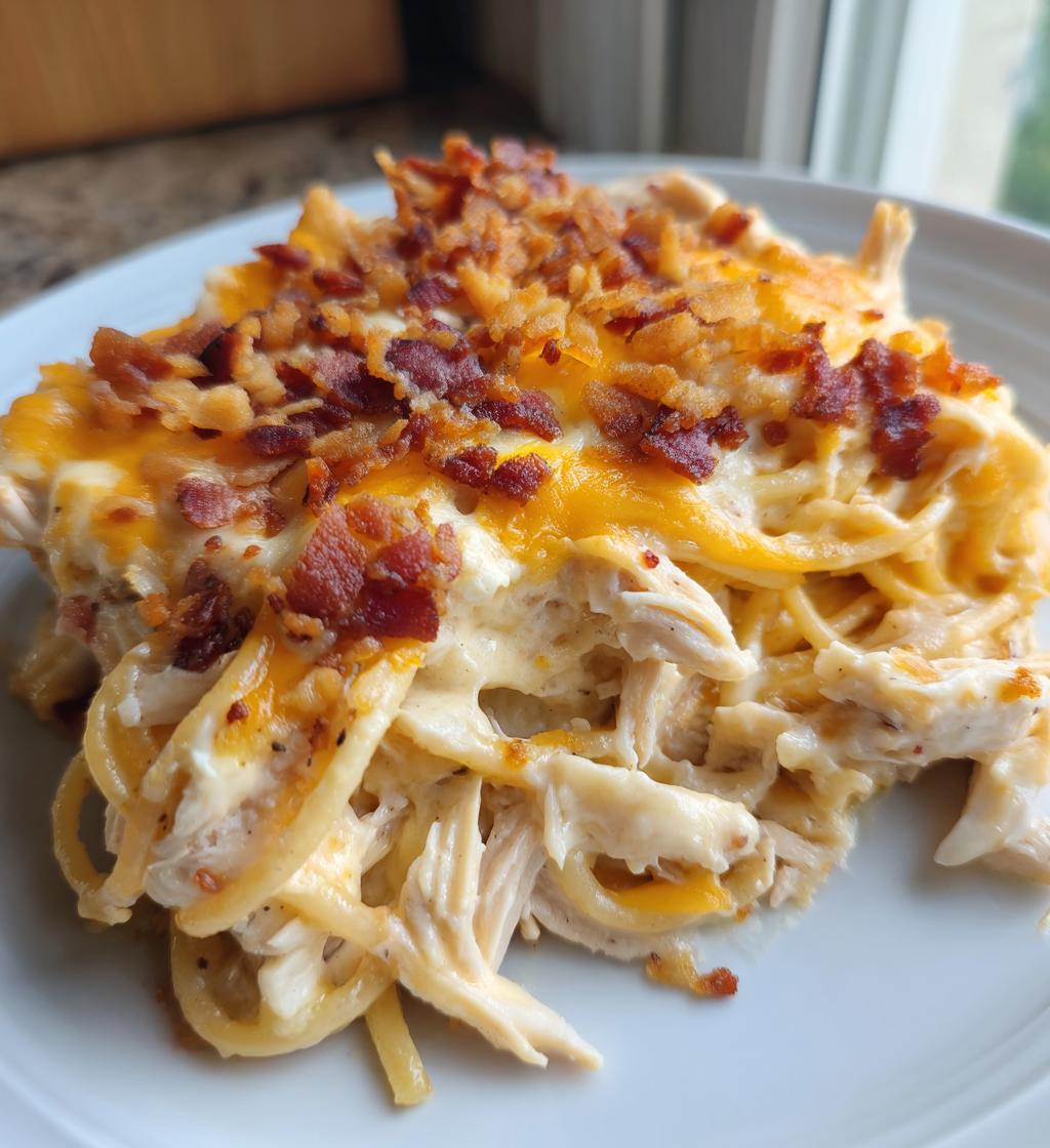 cheesy crack chicken spaghetti bake