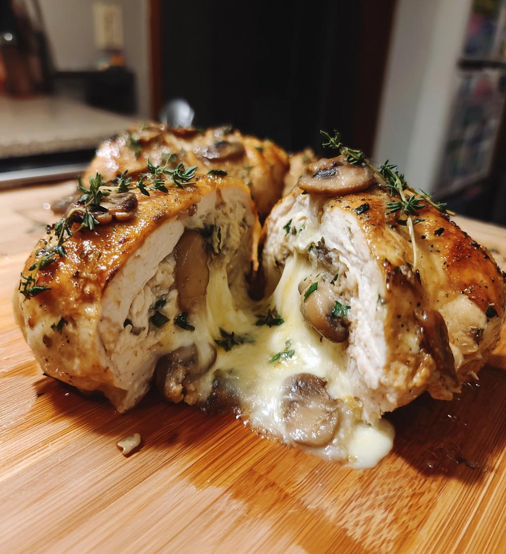 cheesy garlic butter mushroom stuffed chicken