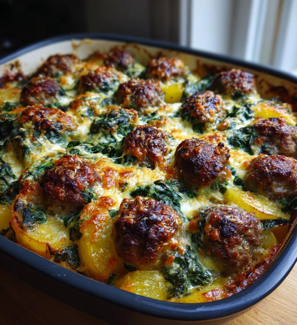 cheesy spinach meatball potato bake - detail 1