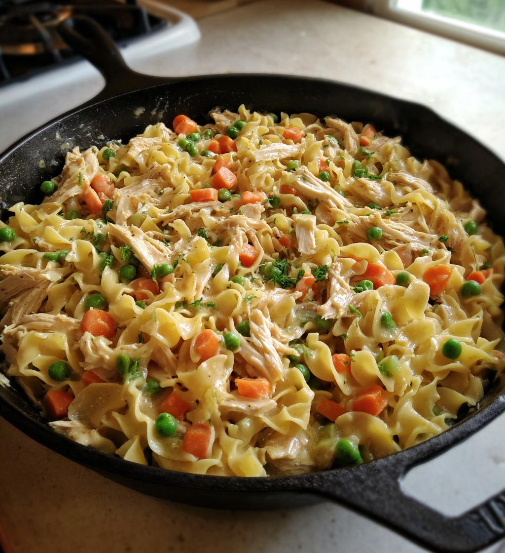 chicken pot pie noodle skillet