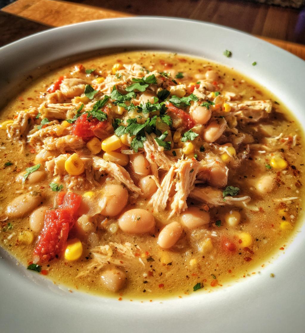creamy crockpot white chicken chili - detail 1