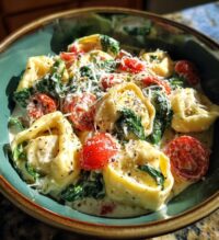 creamy tortellini with spinach tomatoes