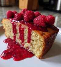 flourless almond cake with raspberry sauce