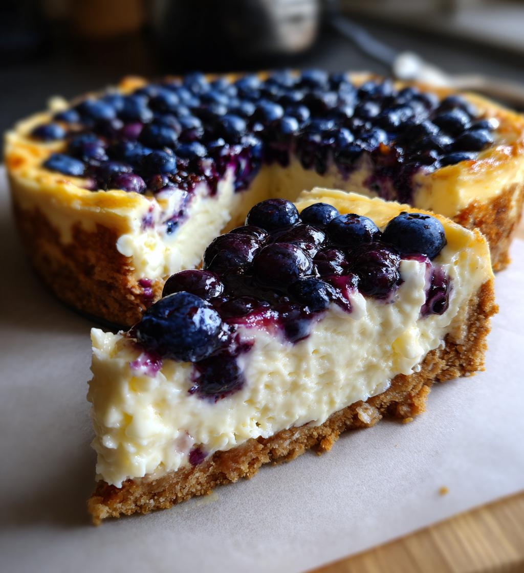 fresh blueberry cheesecake with homemade crust - detail 1