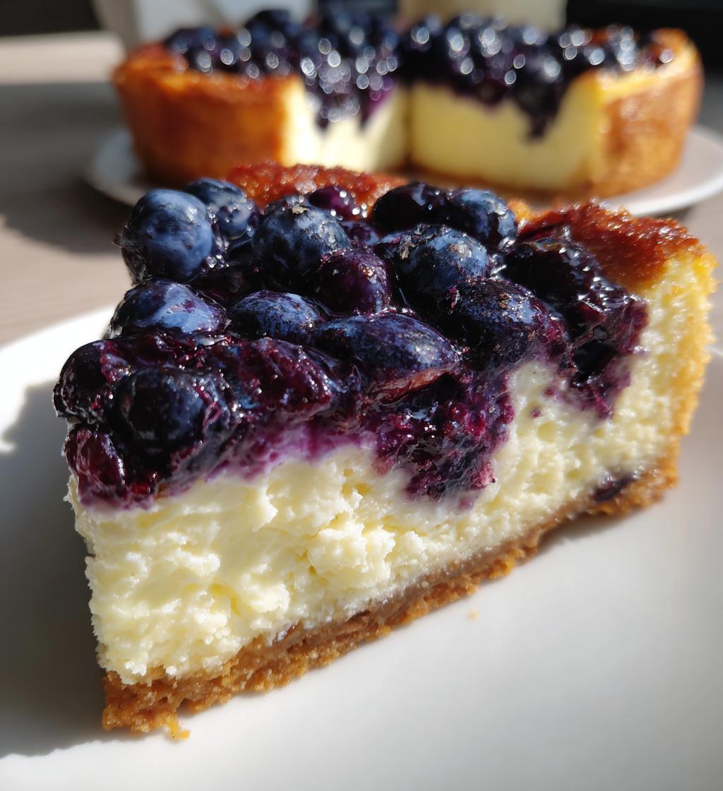 fresh blueberry cheesecake with homemade crust