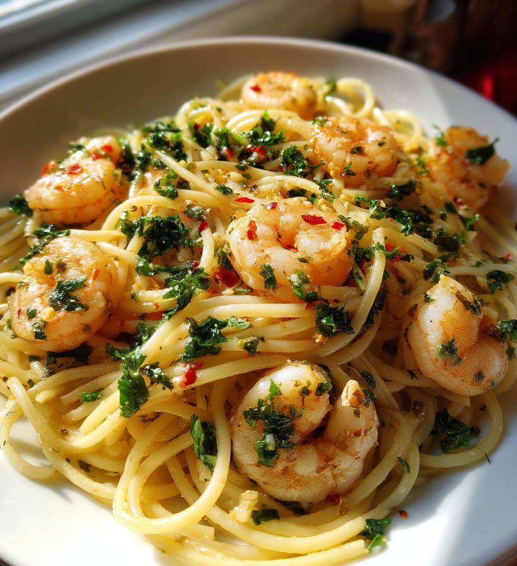 garlic shrimp pasta - detail 1
