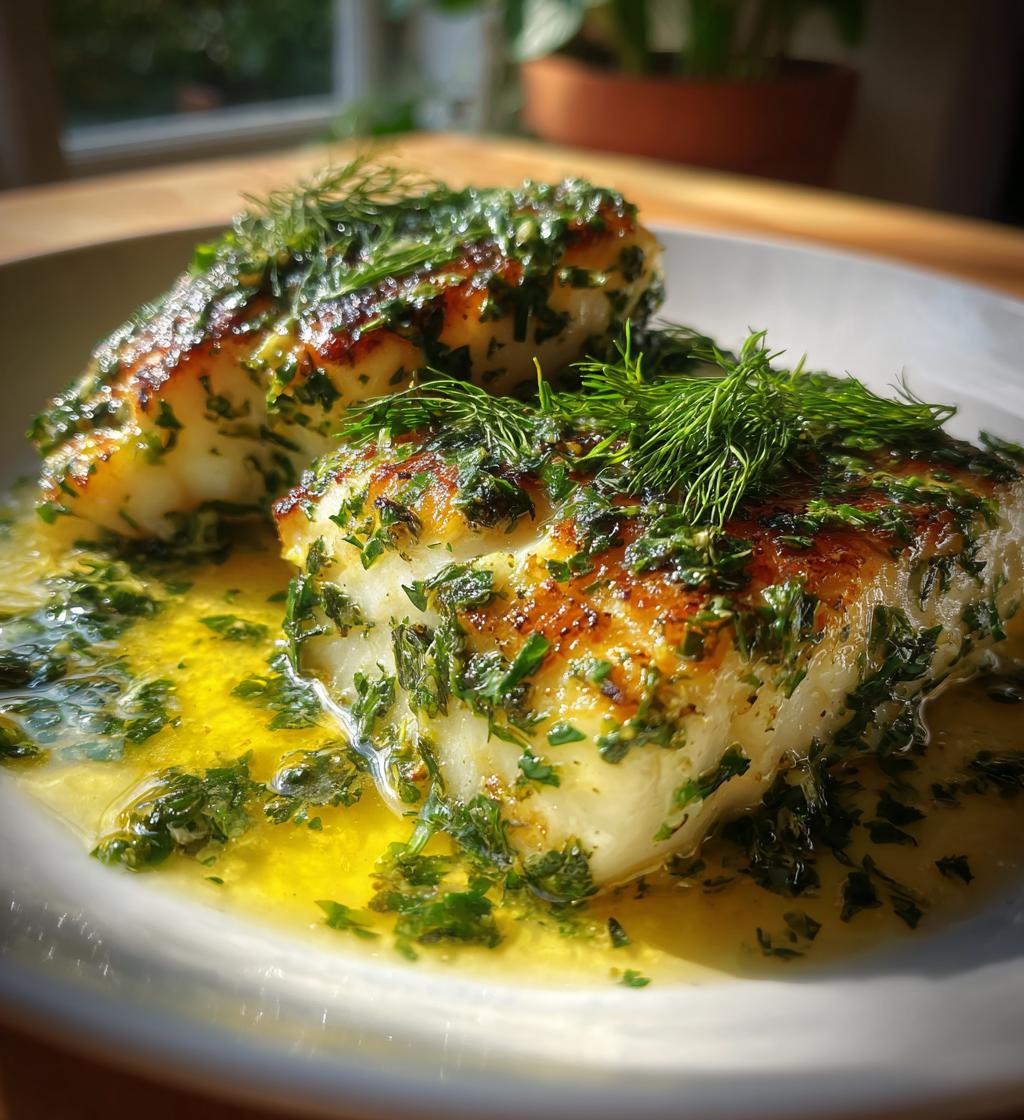 golden seared cod with herb butter sauce