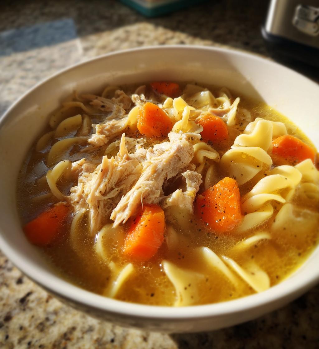 homemade crockpot chicken noodle soup - detail 1