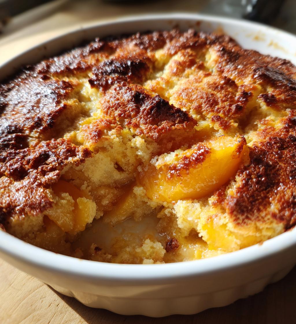 hot peach cobbler right out of the oven