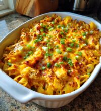 how to make dump and bake buffalo chicken pasta
