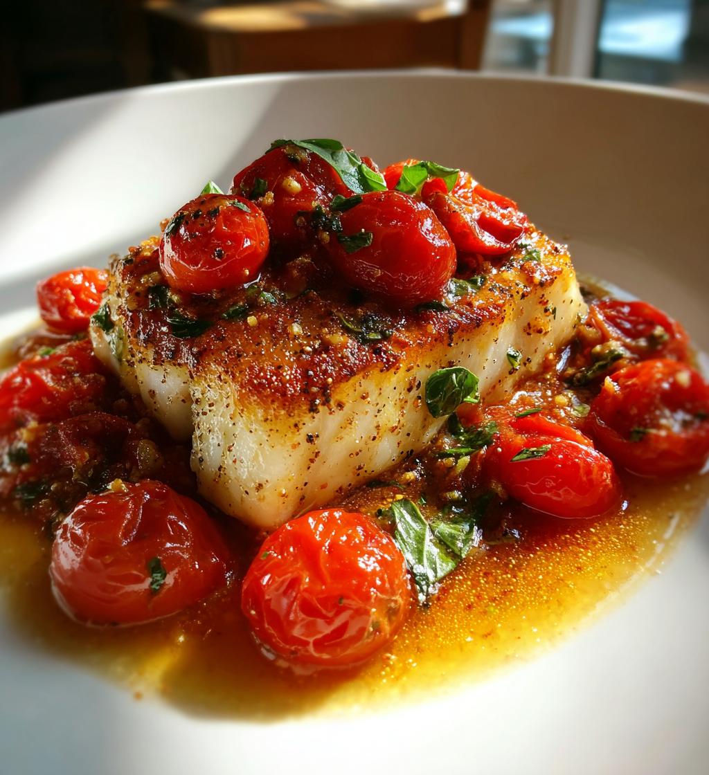 pan seared cod in white wine tomato basil sauce