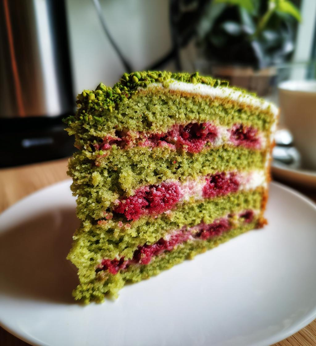 pistachio raspberry cake - detail 1