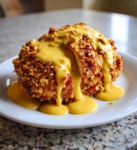 pretzel chicken with mustard cheddar sauce