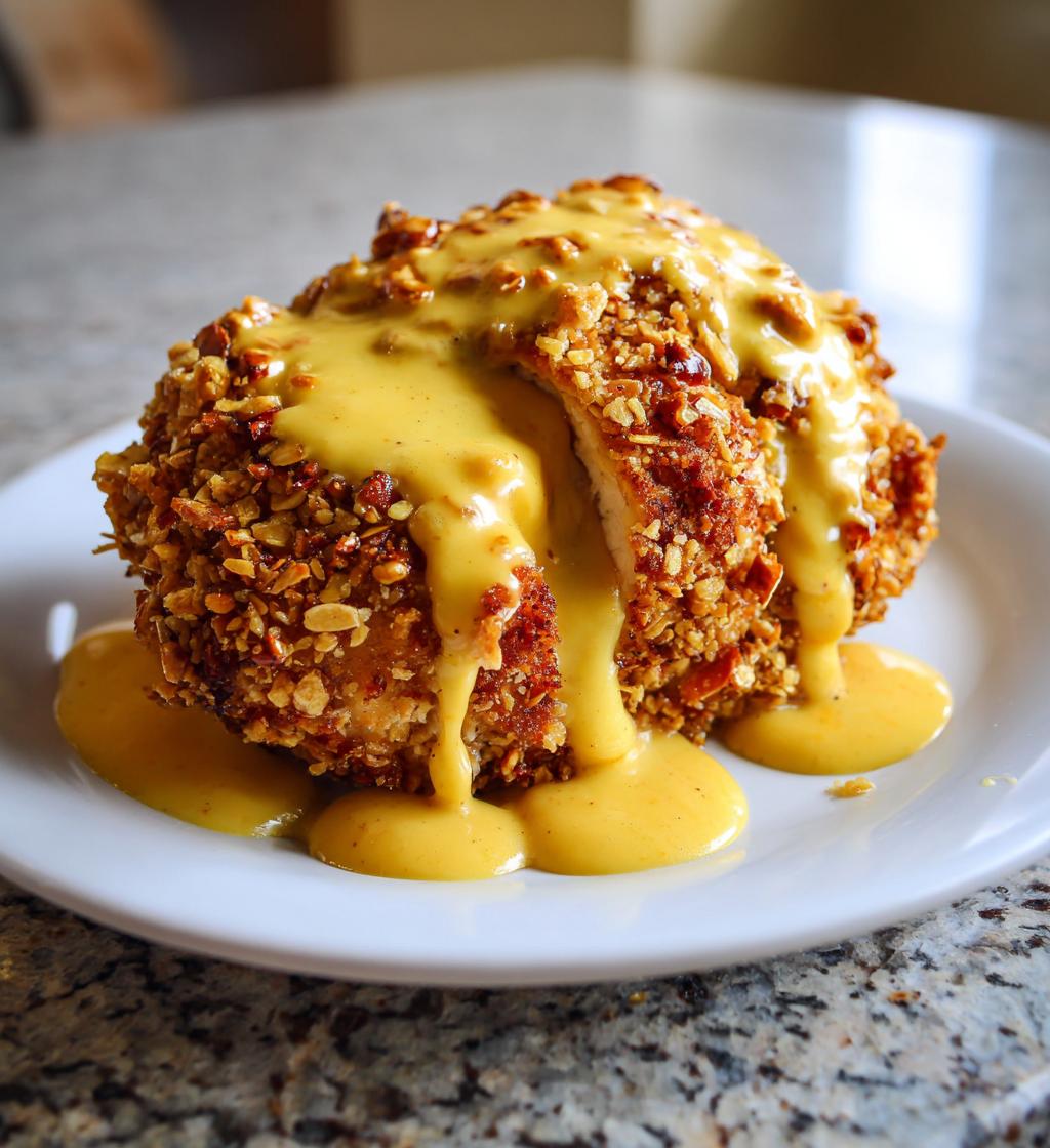 pretzel chicken with mustard cheddar sauce