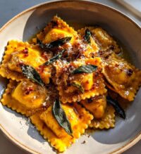 pumpkin ravioli with brown butter sauce