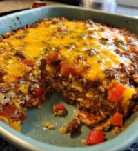 quick and hearty hamburger rice casserole for a comforting dinner