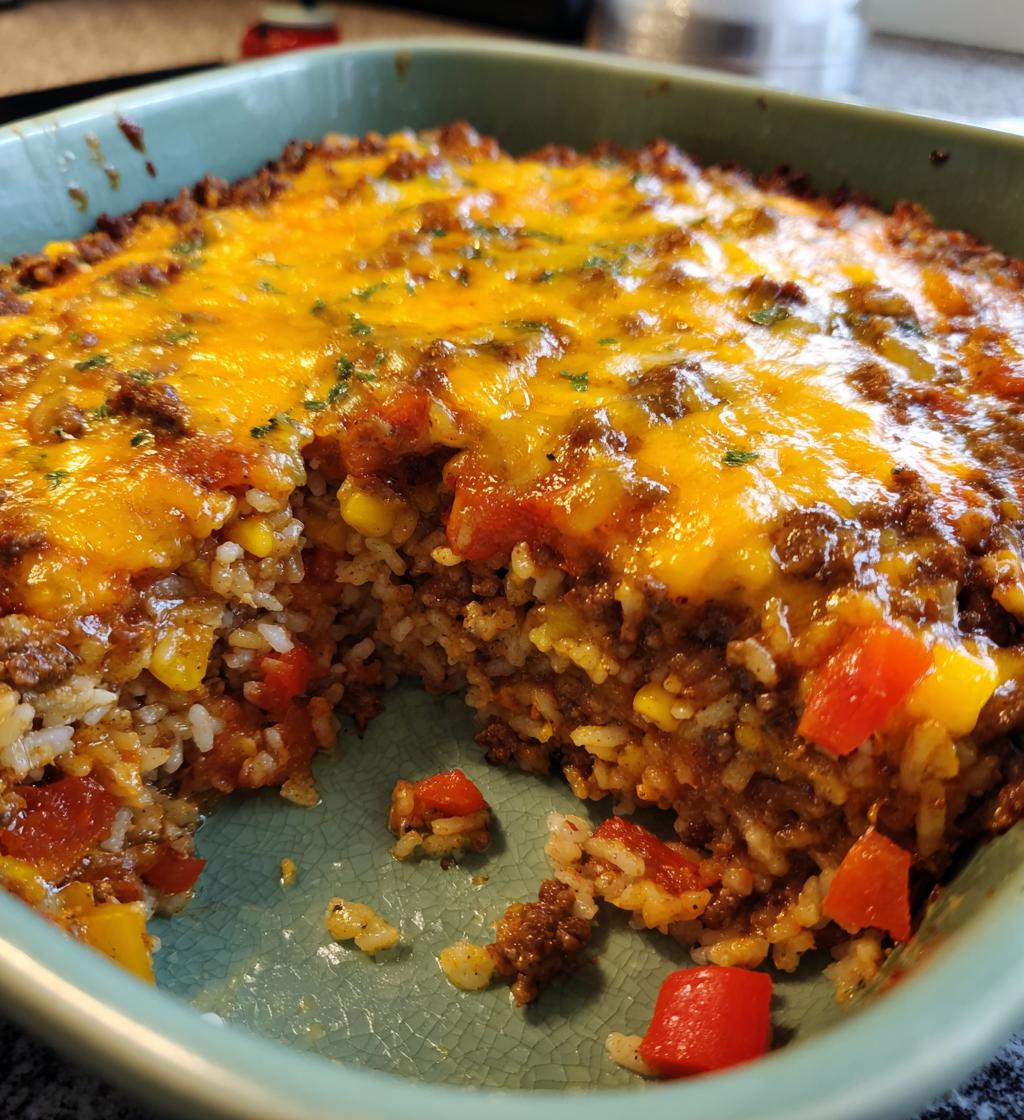 quick and hearty hamburger rice casserole for a comforting dinner