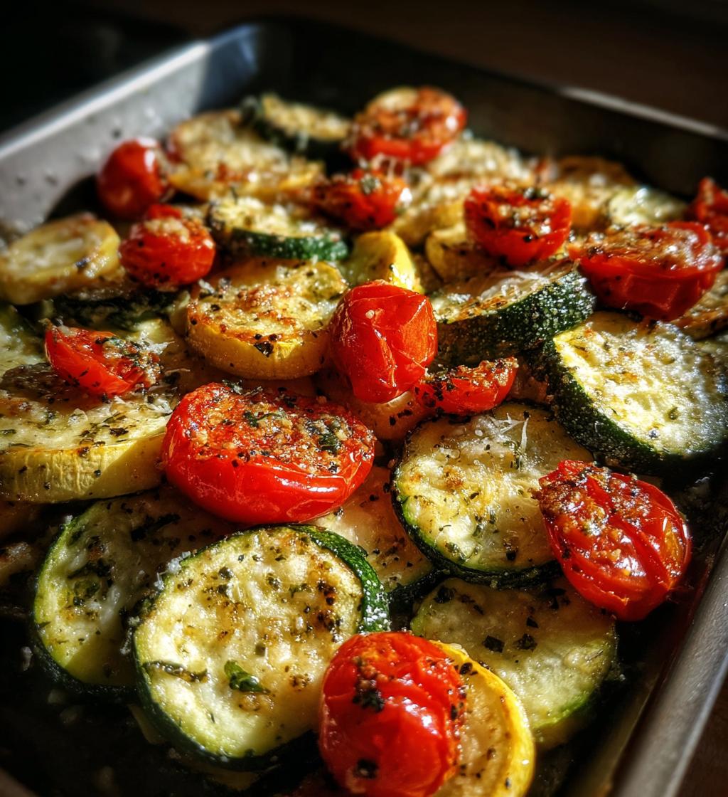 roasted garlic parmesan zucchini squash and tomatoes