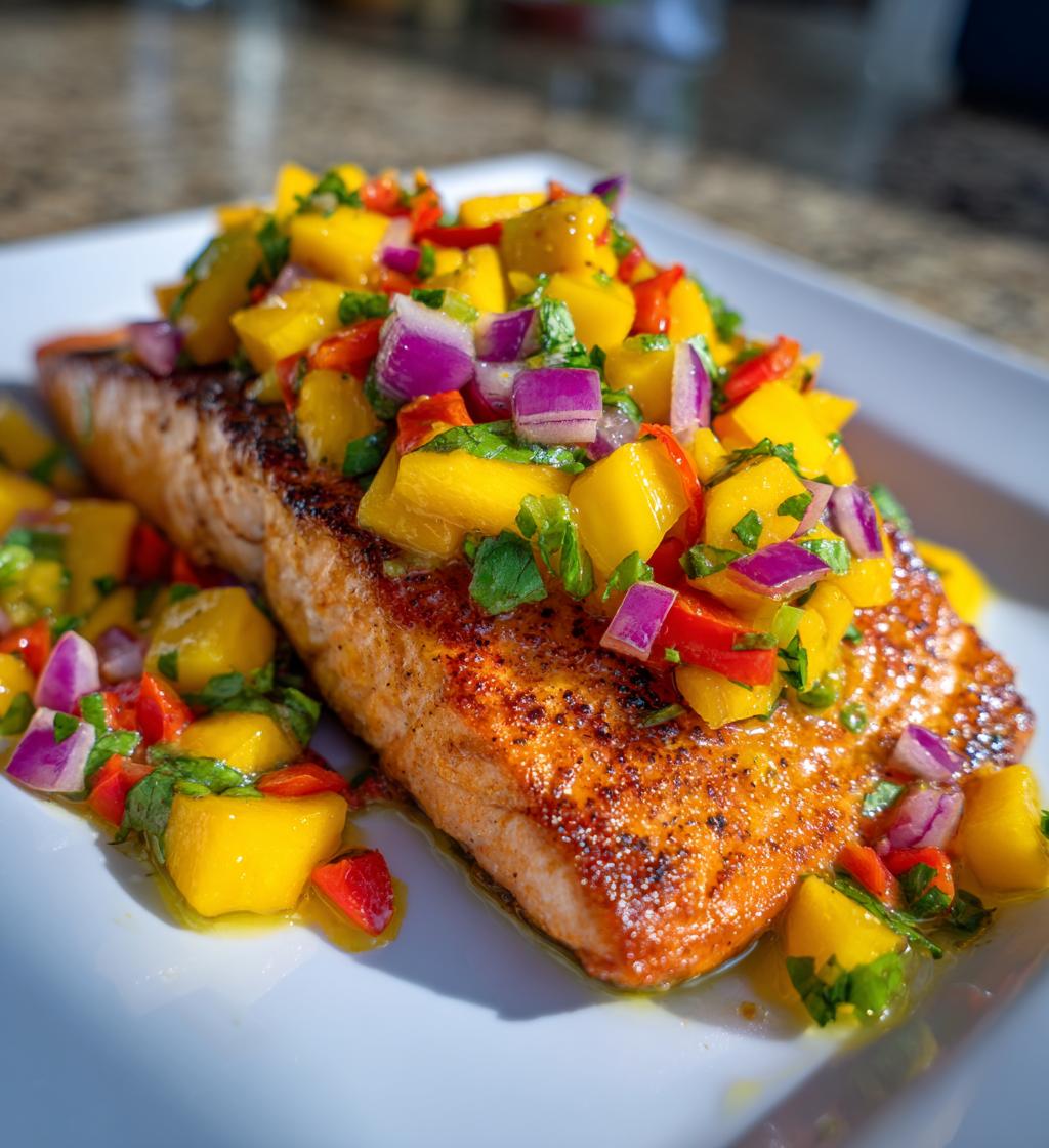 salmon with mango salsa - detail 1
