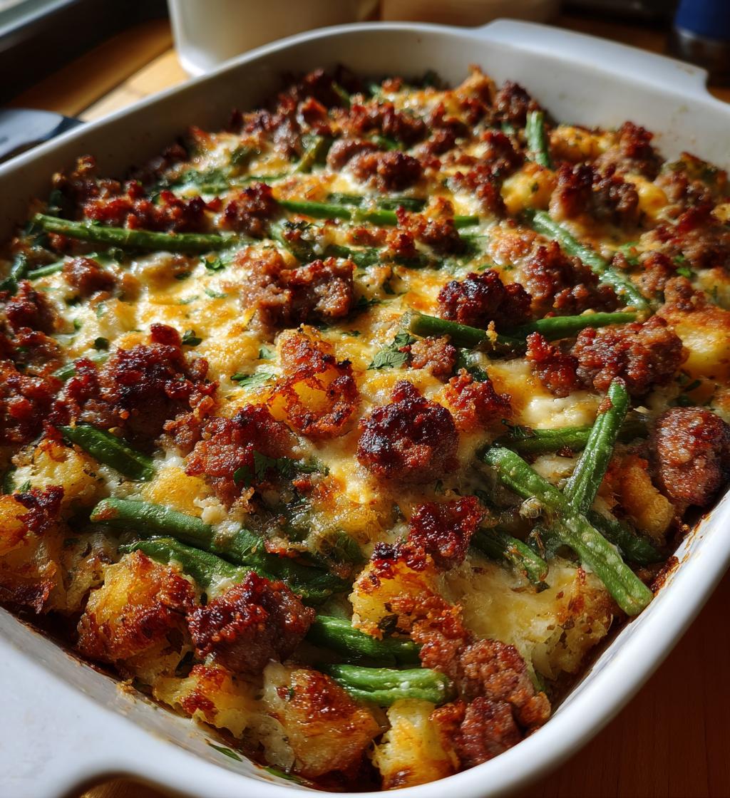 sausage green bean potato casserole - detail 1